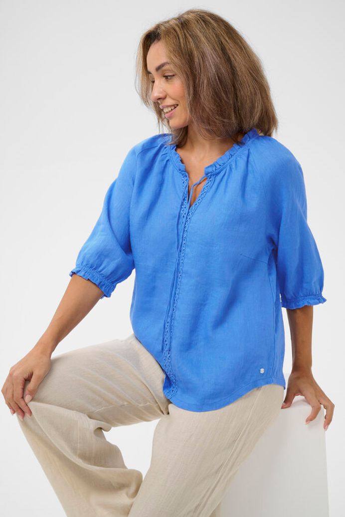 Cream Bellis Lace Blouse - Palace Blue