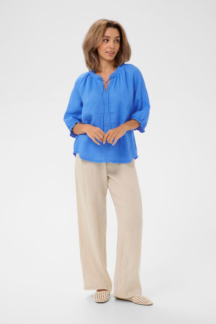 Cream Bellis Lace Blouse - Palace Blue
