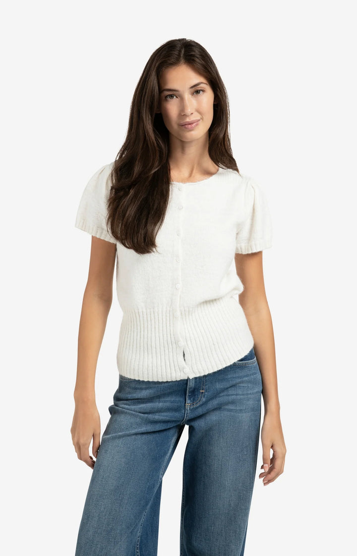 YAYA Knitted Short Sleeve Cardigan with Rib Accents