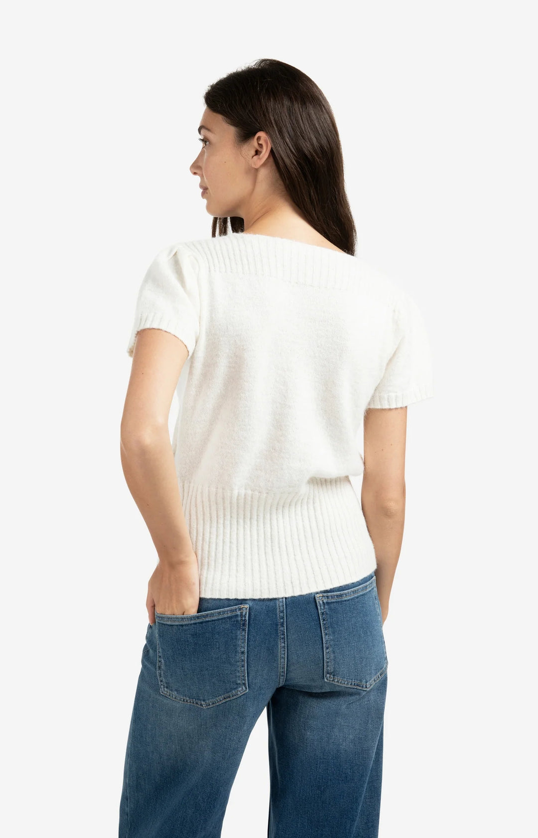 YAYA Knitted Short Sleeve Cardigan with Rib Accents