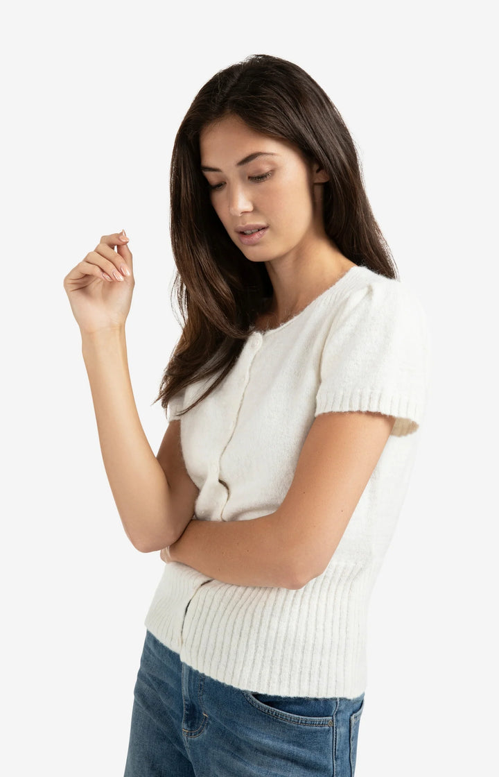 YAYA Knitted Short Sleeve Cardigan with Rib Accents