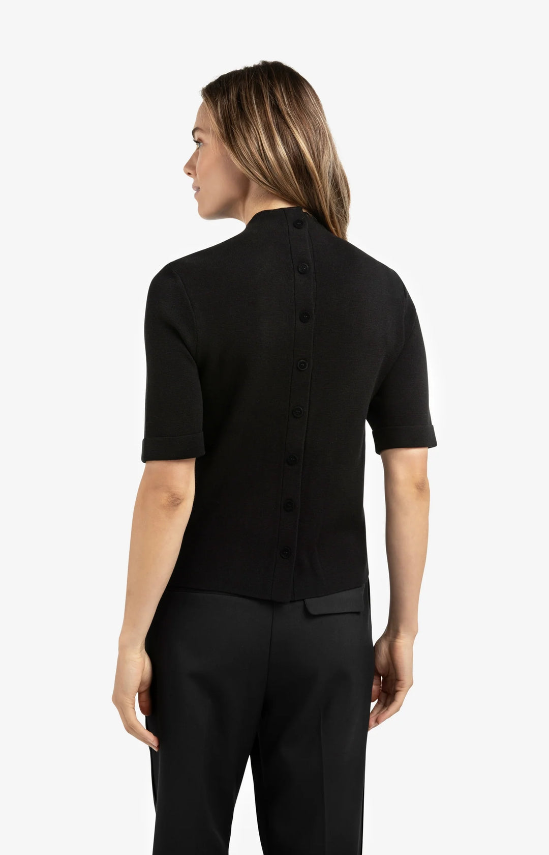 YAYA Knit T-Shirt with Buttons - Black