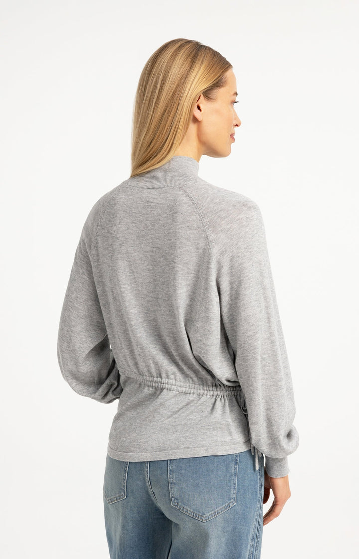 YAYA Sweater With High Neckline and Cord at Waist - Grey