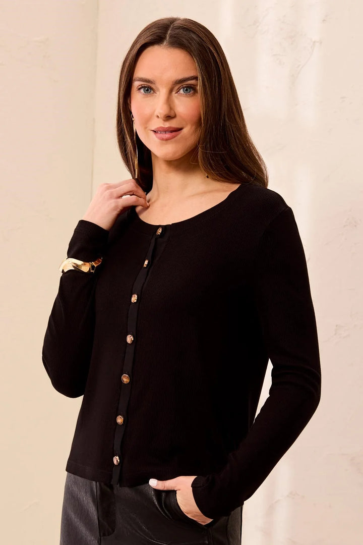 Tribal Wear 2 Ways Top/Cardi W/ Fancy Buttons - Black