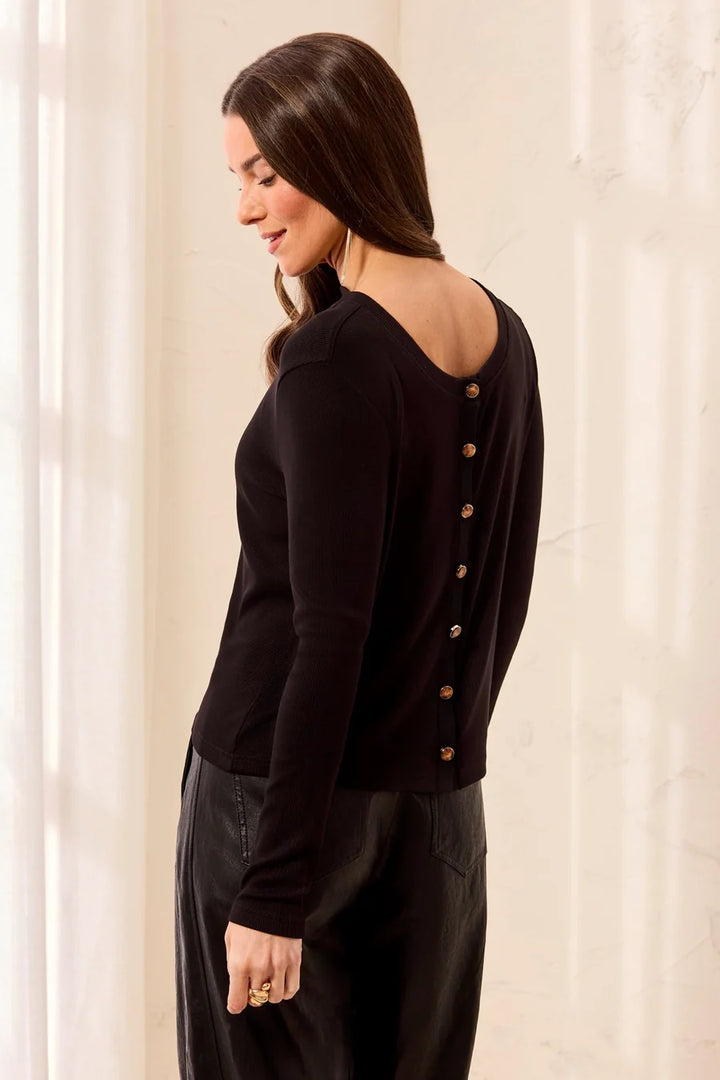 Tribal Wear 2 Ways Top/Cardi W/ Fancy Buttons - Black