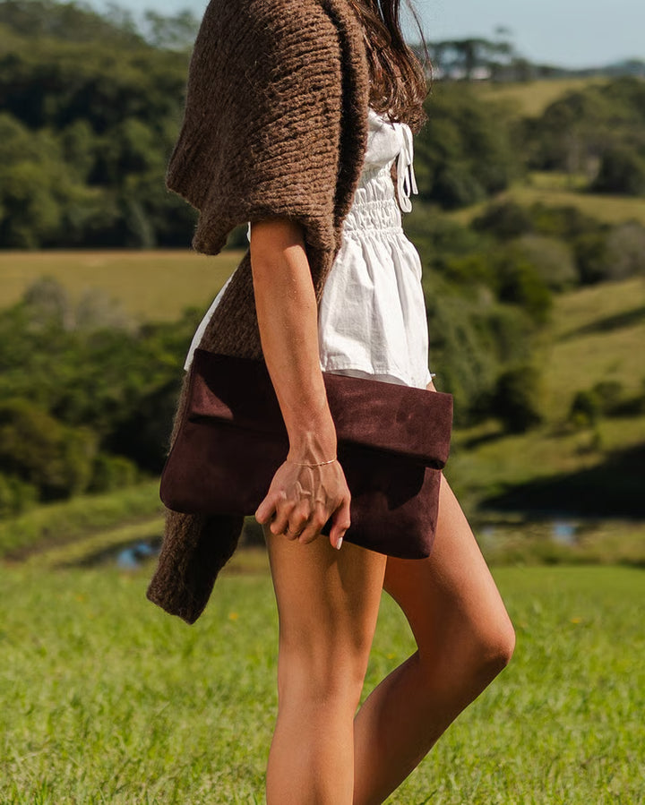 Louenhide Luka Suede Clutch Crossbody - Chocolate